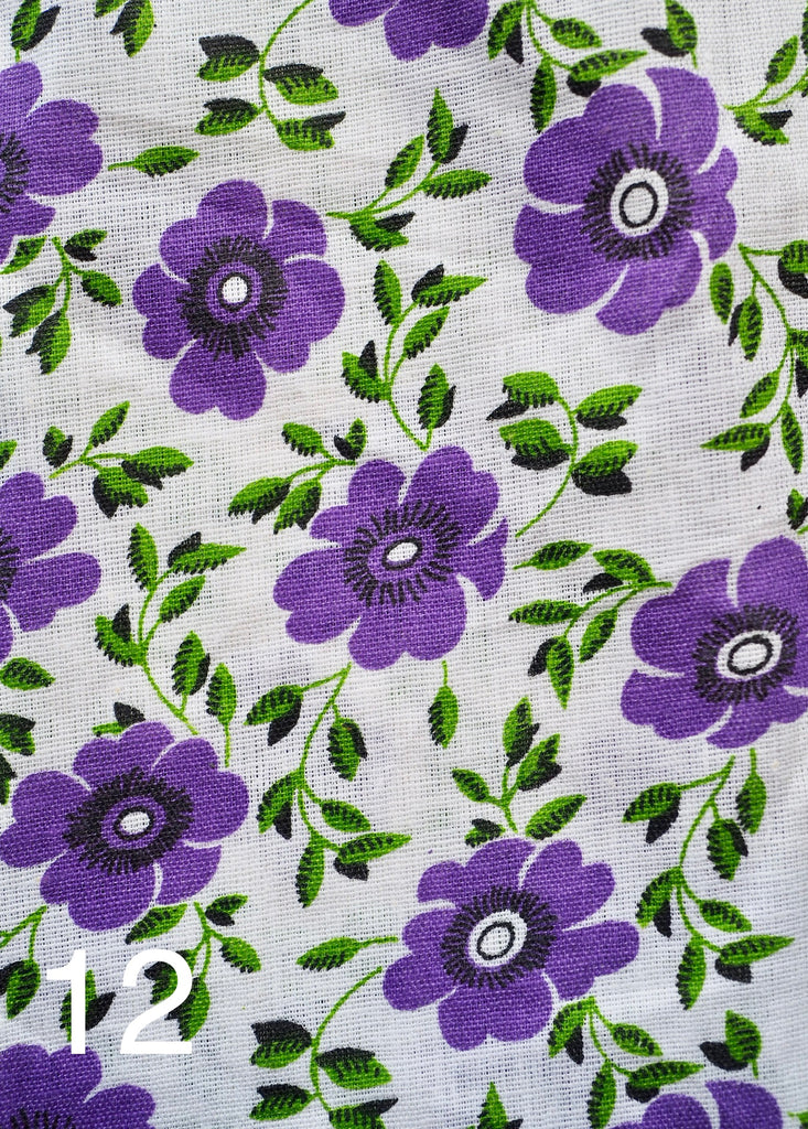 sweet purple flowers on white fabric for little koko not-for-profit gift bags