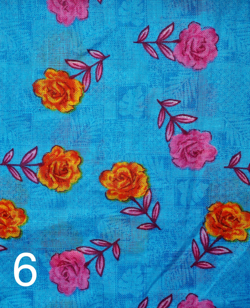 pink and orange flowers on blue fabric for little koko not-for-profit gift bags