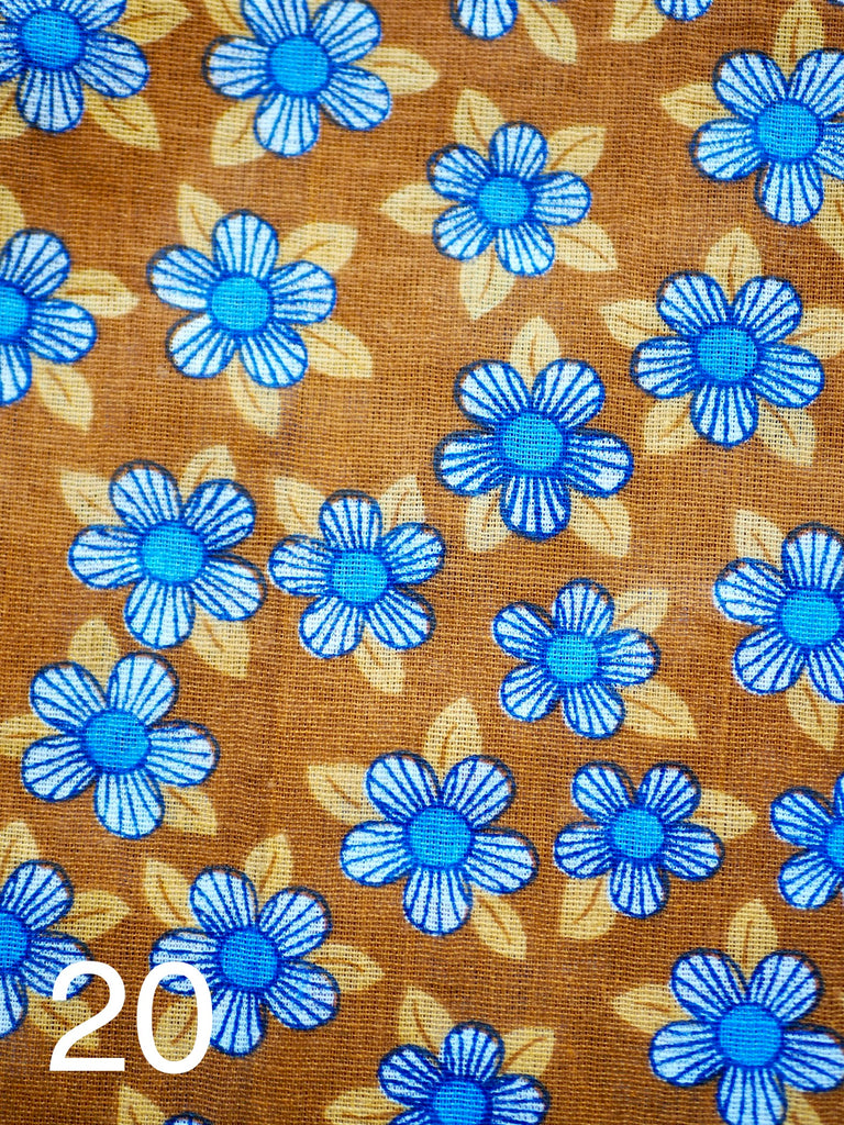 blue daisies on brown fabric for little koko not-for-profit gift bags